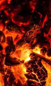 Preview wallpaper coals, fire, wood, cranny, macro, red