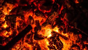 Preview wallpaper coals, fire, wood, cranny, macro, red