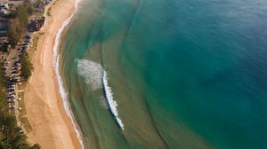 Preview wallpaper coast, aerial view, beach, city, clouds