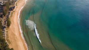 Preview wallpaper coast, aerial view, beach, city, clouds