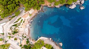 Preview wallpaper coast, aerial view, buildings, water