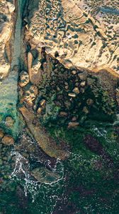 Preview wallpaper coast, aerial view, rocks, stones, sea