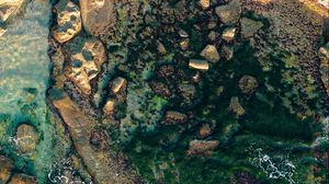 Preview wallpaper coast, aerial view, rocks, stones, sea