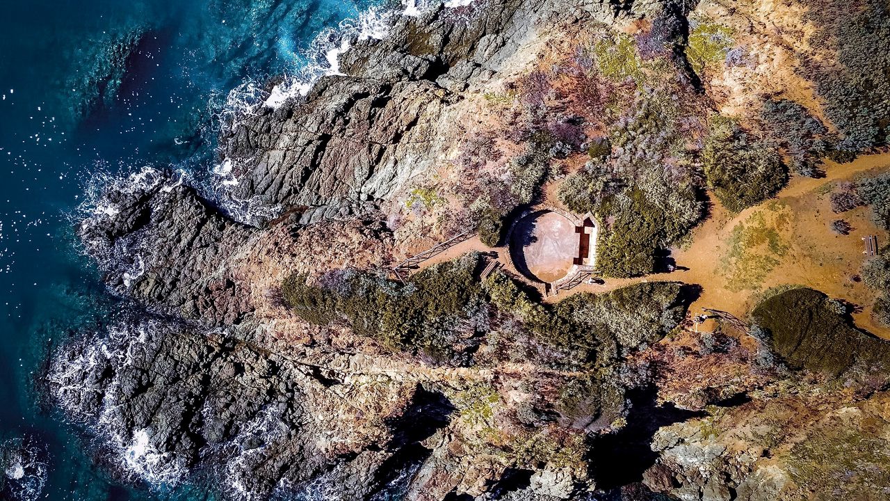 Wallpaper coast, aerial view, rocks, sea, water