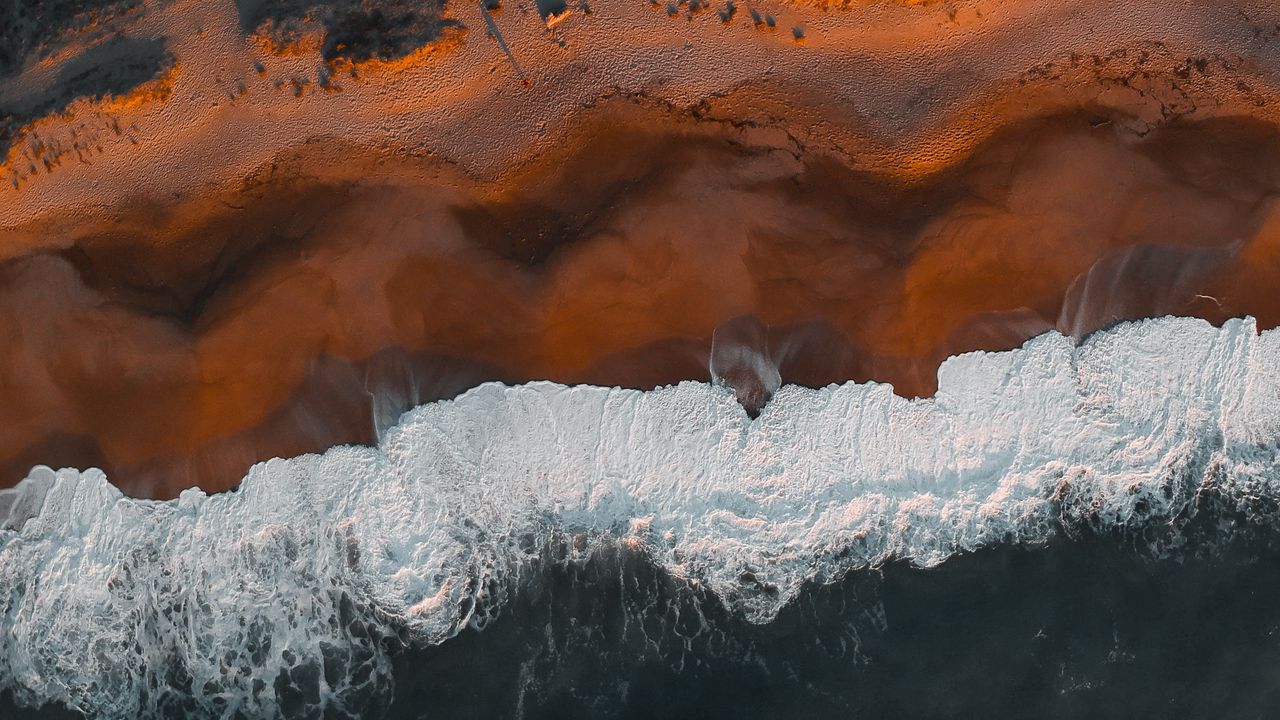 Wallpaper coast, aerial view, sea, beach, wave, surf