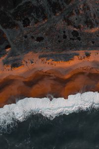 Preview wallpaper coast, aerial view, sea, beach, wave, surf