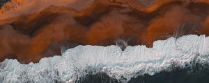 Preview wallpaper coast, aerial view, sea, beach, wave, surf