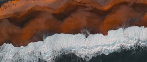 Preview wallpaper coast, aerial view, sea, beach, wave, surf