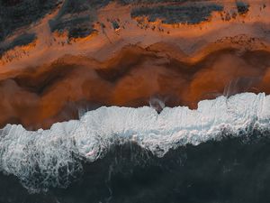 Preview wallpaper coast, aerial view, sea, beach, wave, surf