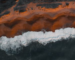 Preview wallpaper coast, aerial view, sea, beach, wave, surf