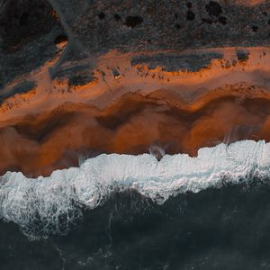 Preview wallpaper coast, aerial view, sea, beach, wave, surf