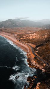 Preview wallpaper coast, aerial view, sea, landscape, hilly, road