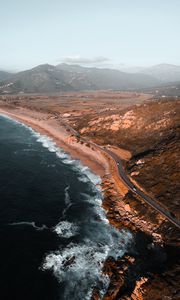 Preview wallpaper coast, aerial view, sea, landscape, hilly, road