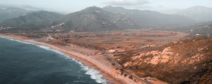 Preview wallpaper coast, aerial view, sea, landscape, hilly, road