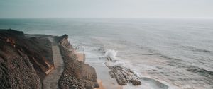 Preview wallpaper coast, aerial view, sea, road, cliff