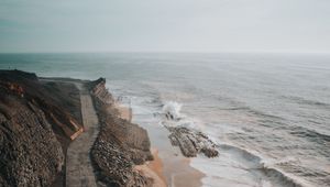 Preview wallpaper coast, aerial view, sea, road, cliff