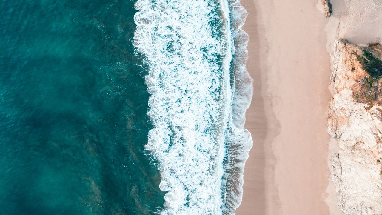 Wallpaper coast, aerial view, sea, sand