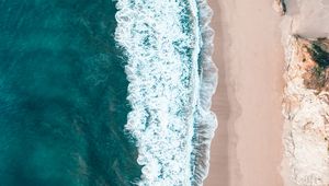 Preview wallpaper coast, aerial view, sea, sand