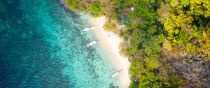 Preview wallpaper coast, aerial view, sea, boat