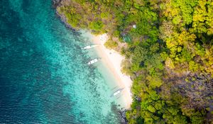 Preview wallpaper coast, aerial view, sea, boat