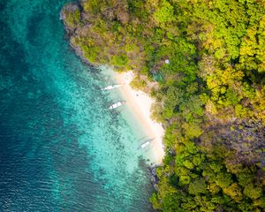 Preview wallpaper coast, aerial view, sea, boat