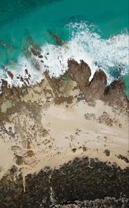 Preview wallpaper coast, aerial view, sea, surf, sand