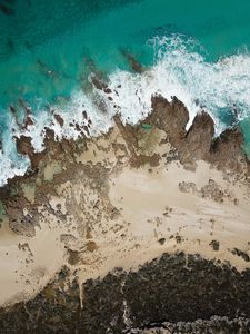 Preview wallpaper coast, aerial view, sea, surf, sand