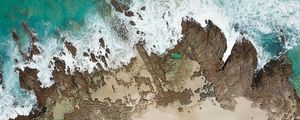 Preview wallpaper coast, aerial view, sea, surf, sand