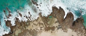 Preview wallpaper coast, aerial view, sea, surf, sand