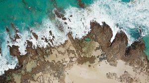 Preview wallpaper coast, aerial view, sea, surf, sand