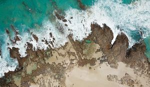 Preview wallpaper coast, aerial view, sea, surf, sand