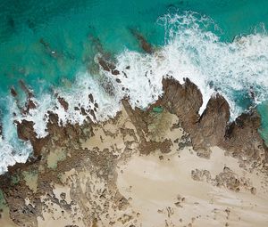 Preview wallpaper coast, aerial view, sea, surf, sand