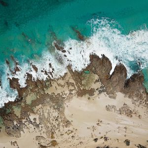 Preview wallpaper coast, aerial view, sea, surf, sand