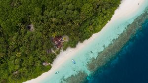 Preview wallpaper coast, aerial view, sea, building