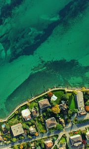 Preview wallpaper coast, aerial view, sea, buildings