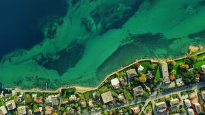 Preview wallpaper coast, aerial view, sea, buildings