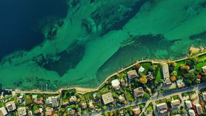 Preview wallpaper coast, aerial view, sea, buildings