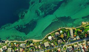 Preview wallpaper coast, aerial view, sea, buildings