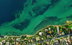 Preview wallpaper coast, aerial view, sea, buildings