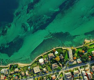 Preview wallpaper coast, aerial view, sea, buildings