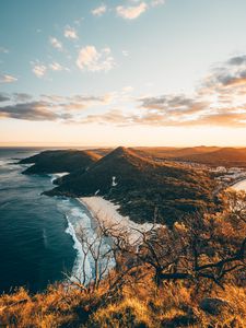 Preview wallpaper coast, aerial view, sea, beach, hills