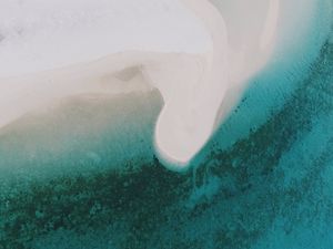 Preview wallpaper coast, beach, sand, aerial view, island, water