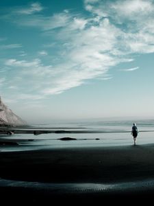 Preview wallpaper coast, beach, sand, loneliness, gloomy, silhouette