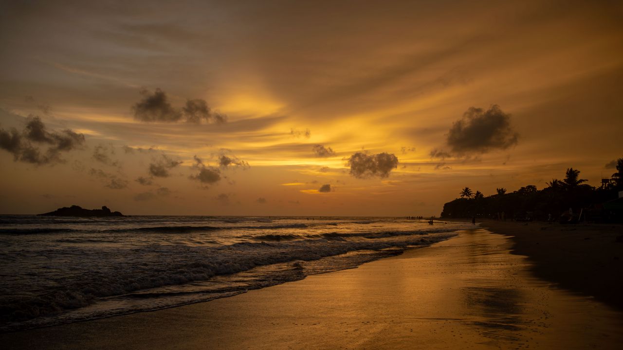 Wallpaper coast, beach, sea, clouds, evening