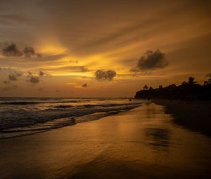Preview wallpaper coast, beach, sea, clouds, evening