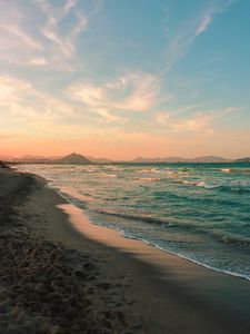 Preview wallpaper coast, beach, sea, waves, horizon