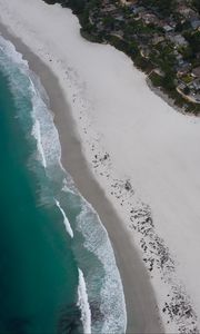 Preview wallpaper coast, beach, sea, aerial view, waves