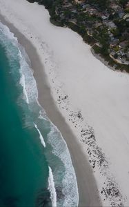 Preview wallpaper coast, beach, sea, aerial view, waves