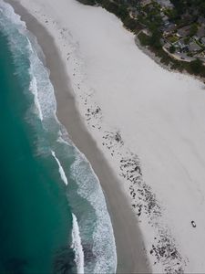 Preview wallpaper coast, beach, sea, aerial view, waves