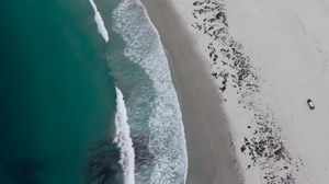 Preview wallpaper coast, beach, sea, aerial view, waves
